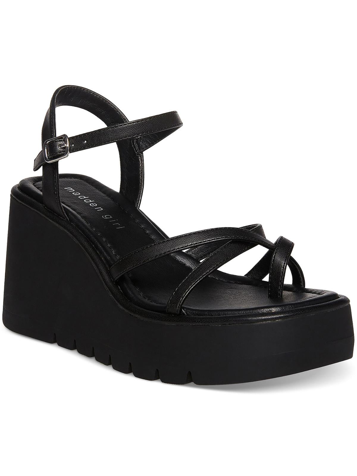 MADDEN GIRL Womens Black Padded Strappy 1-1/2
