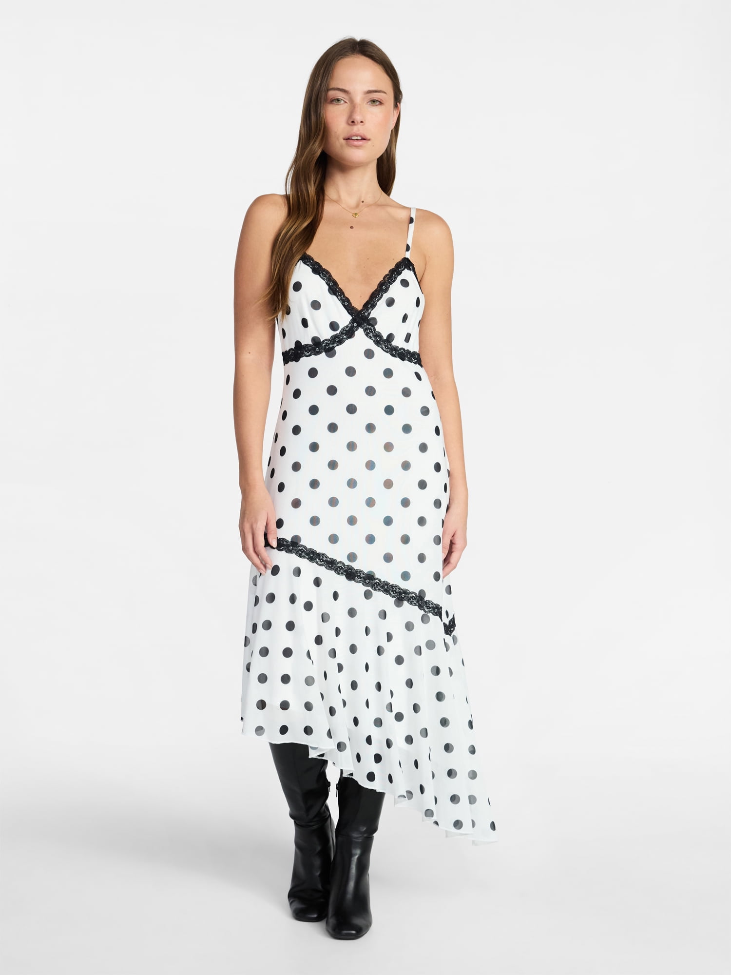knee length dresses for ladies SILK POLKA DOT DRESS AGATA, hand made - MOMO NEW YORK