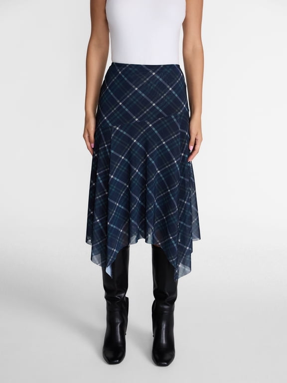 Women's Asymmetrical Midi Skirt with Hanky Hem, Sizes XXS-XXL