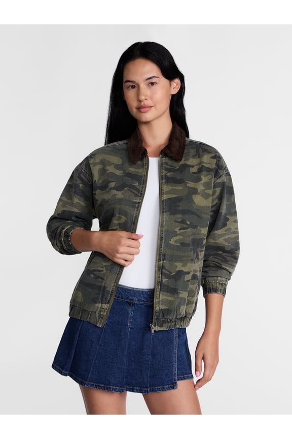 Women's Cotton Twill Bomber Jacket, Sizes XXS-XXL