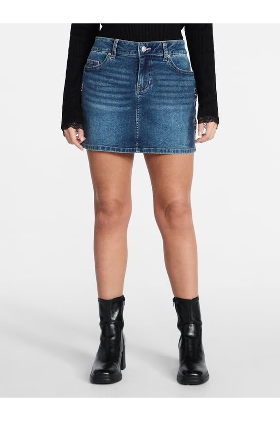 Women's Embroidered Bow Denim Skirt, Sizes XXS-XXL