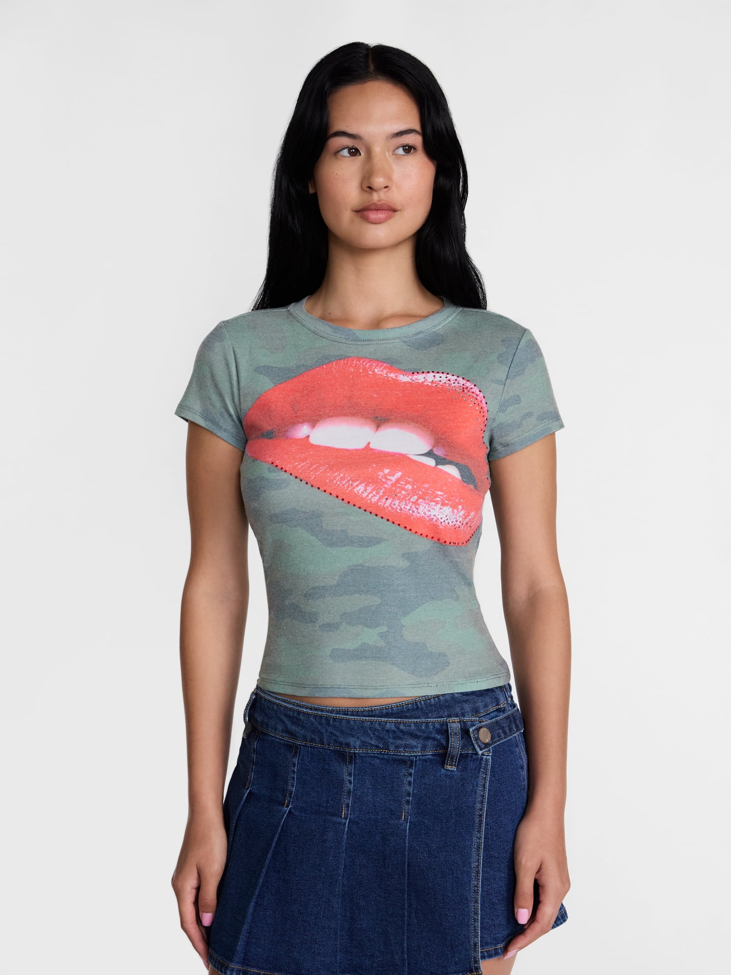 Madden NYC Women's Studded Graphic Tee with Short Sleeves, Sizes XXS-XXL