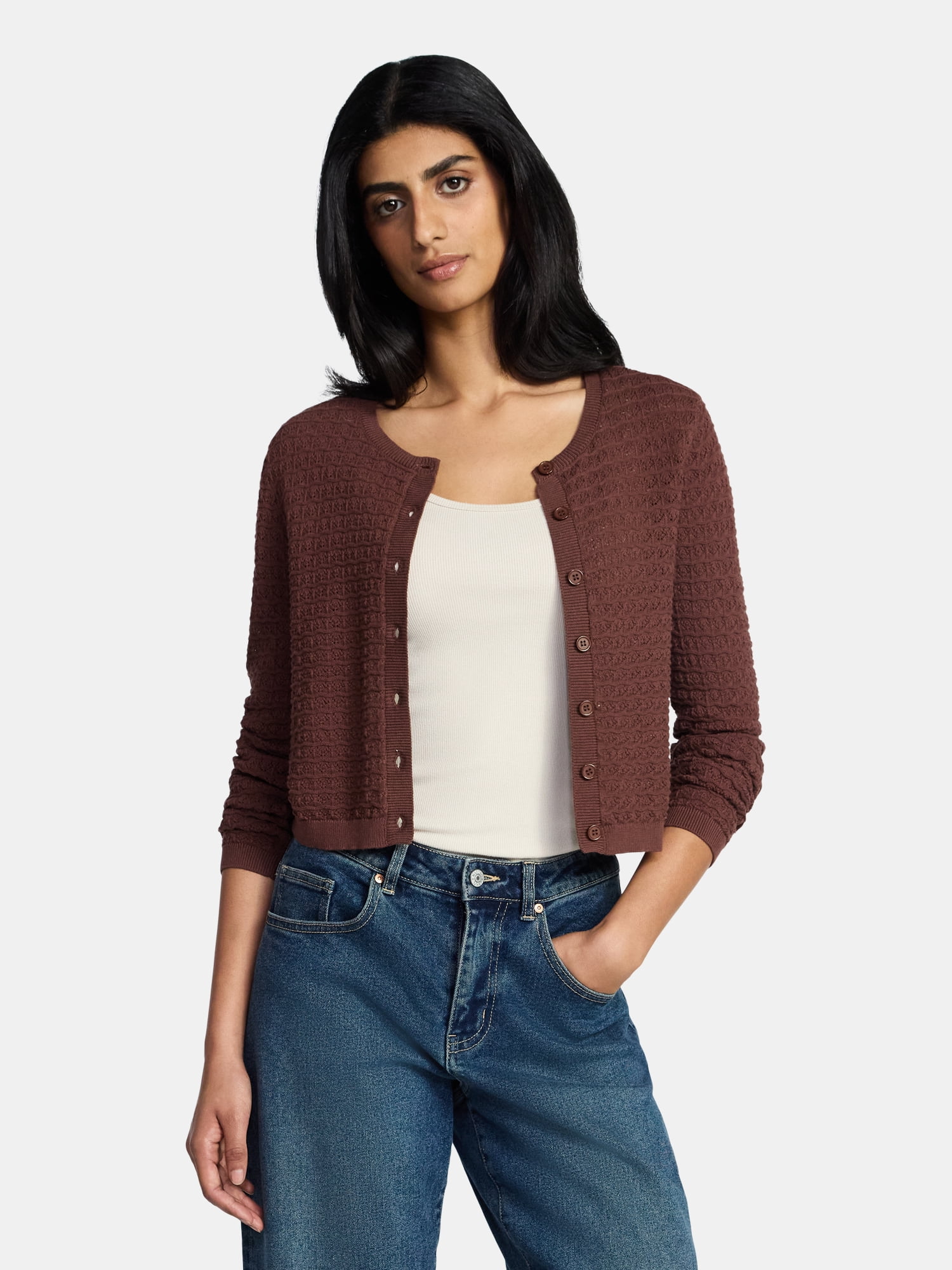 Madden NYC Women's Cotton Crochet Sweater Cardigan, Sizes XXS-XXL