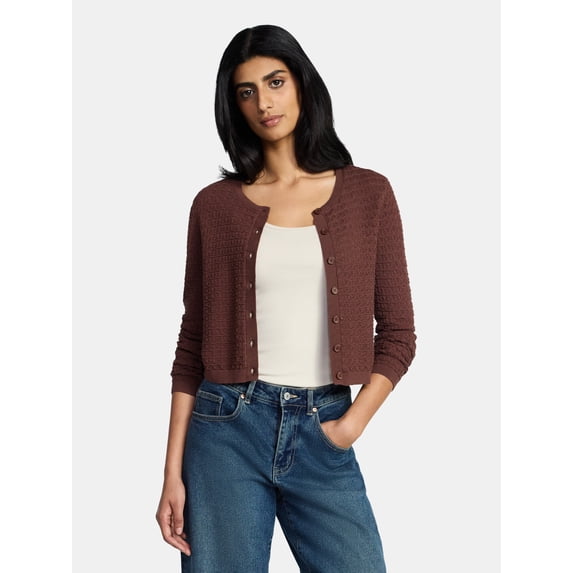 Madden NYC Women's Cotton Crochet Sweater Cardigan, Sizes XXS-XXL