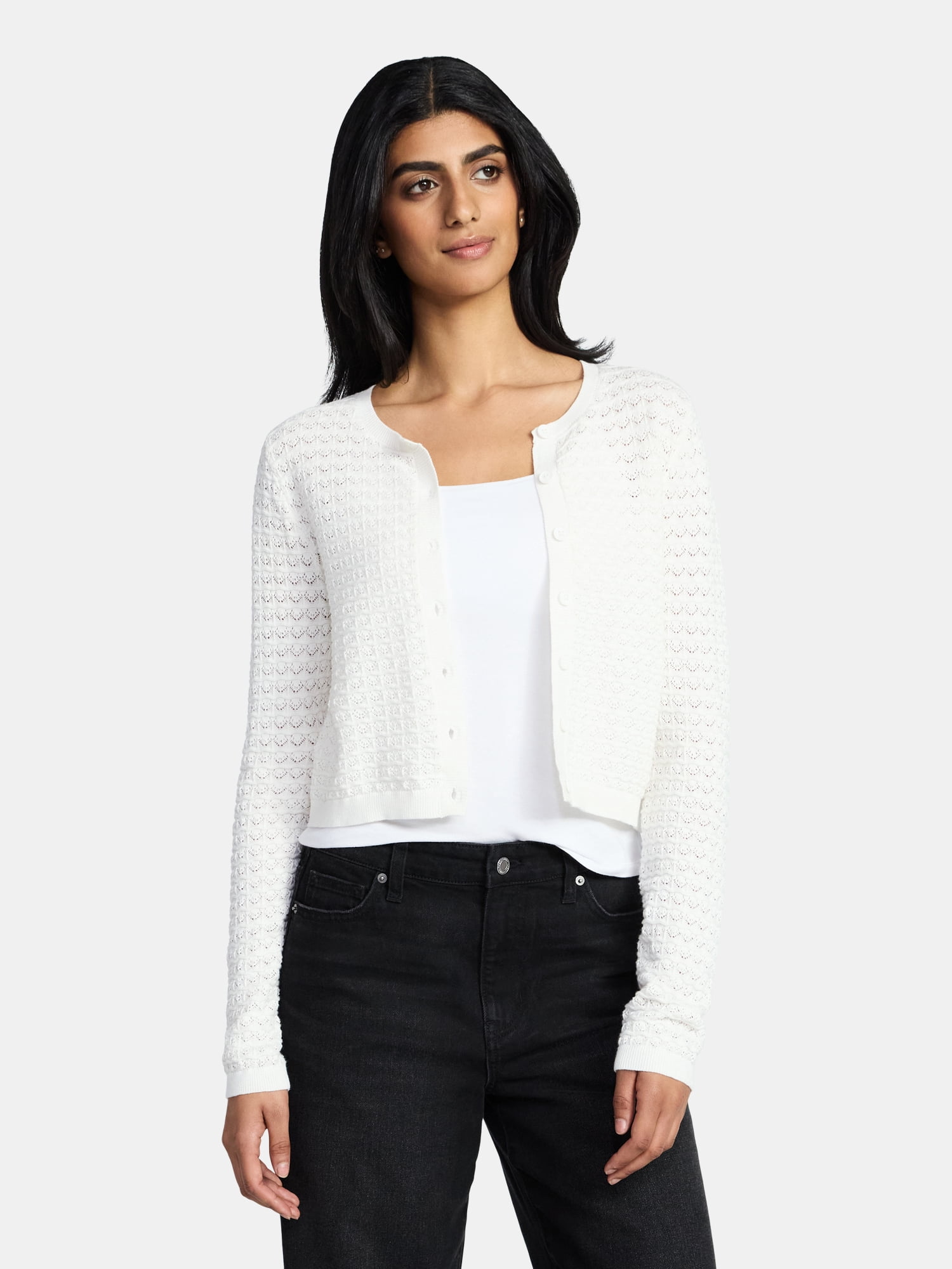 Madden NYC Women's Cotton Crochet Sweater Cardigan, Sizes XXS-XXL