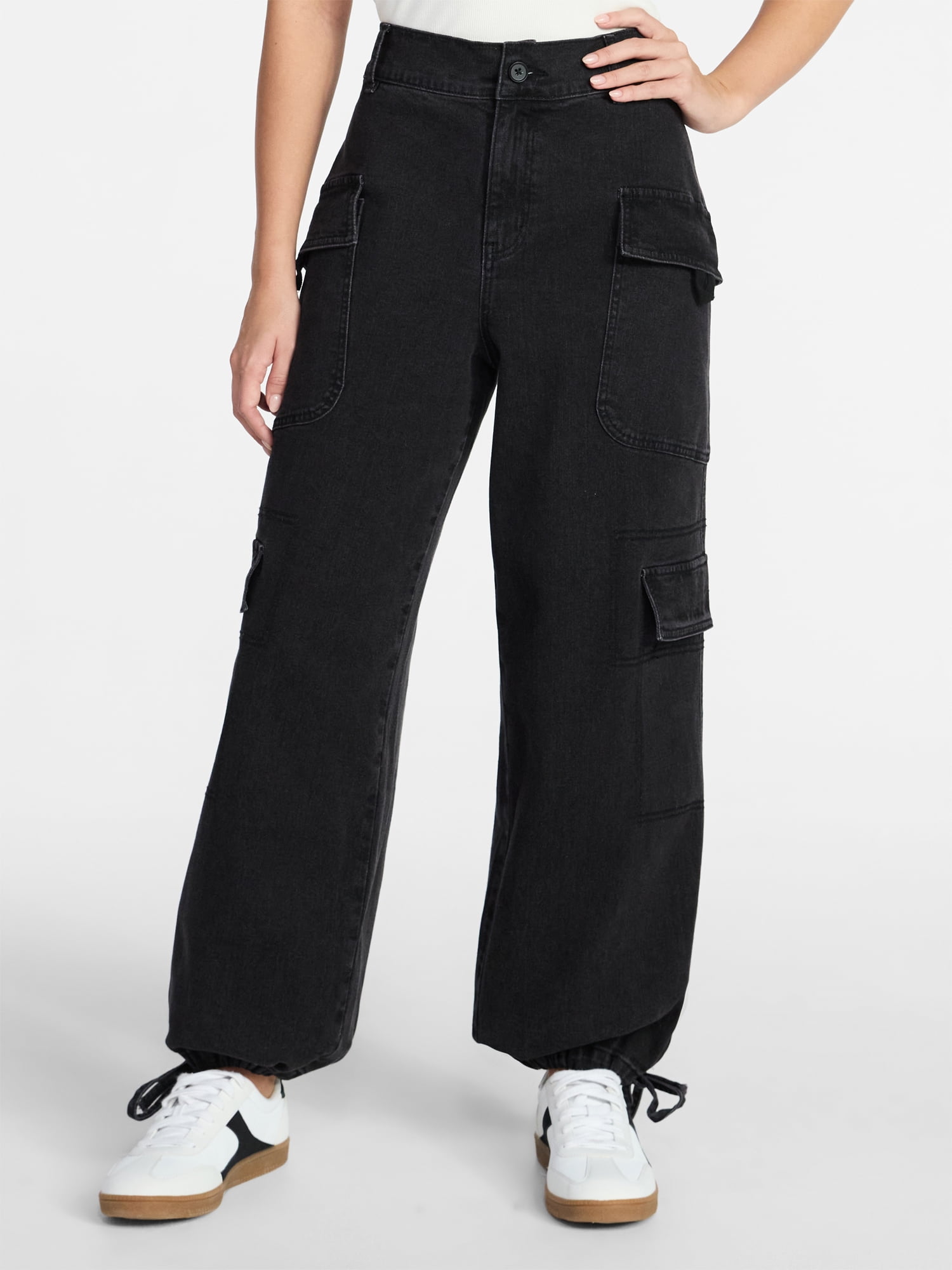 Madden NYC Women's Denim Cargo Joggers, 28" Inseam, Sizes XXS-XXL