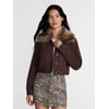 Madden NYC Women's Cropped Denim Jacket with Faux 