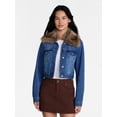 thumbnail image 1 of Madden NYC Women's Cropped Denim Jacket with Faux Fur Collar, Sizes XXS-XXL, 1 of 6