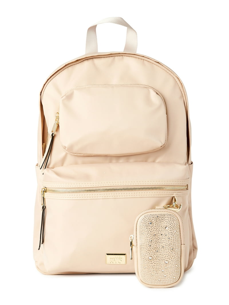 Madden Girl Cream Backpack with Textured Fabric and Glittery Front Panel Madden NYC 18.5 main image 2