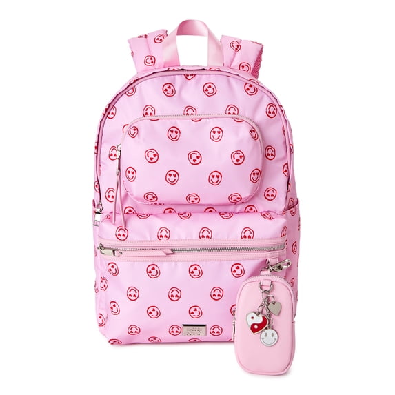 Madden NYC Girls Modular Zipper Backpack Pink Smiley