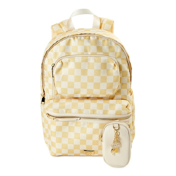 Madden NYC Girls Modular Zipper Backpack Yellow Check