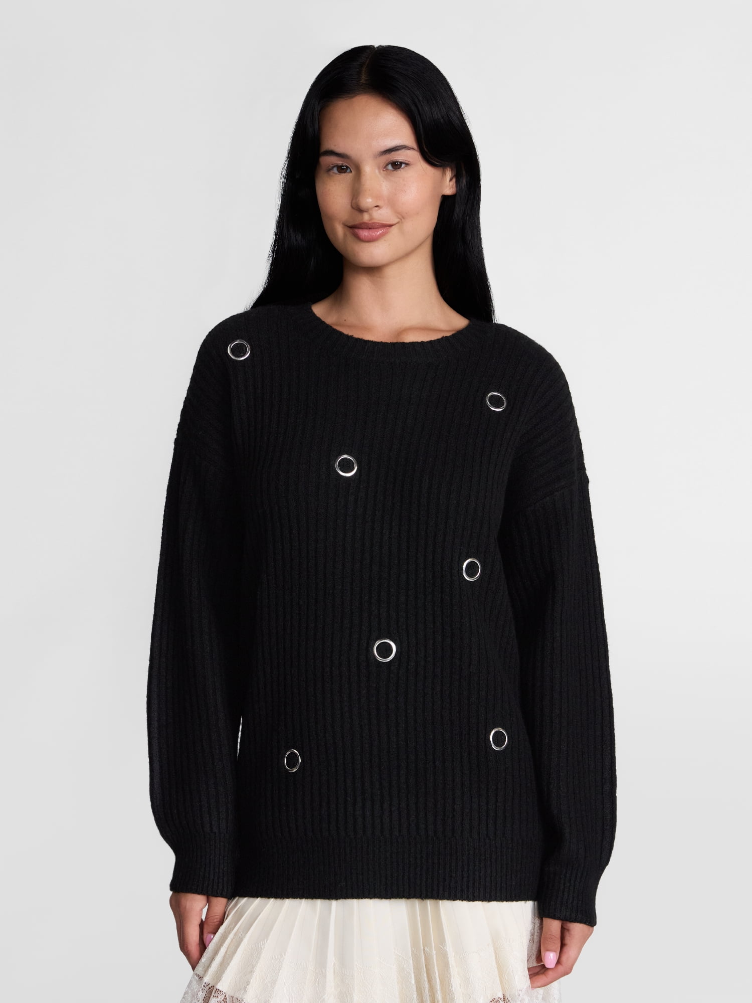 Madden NYC Women's Grommet Sweater with Long Sleeves, Midweight, Sizes XXS-XXL
