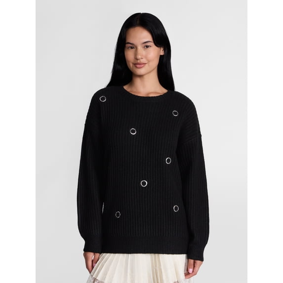 Madden NYC Women's Grommet Sweater with Long Sleeves, Midweight, Sizes XXS-XXL
