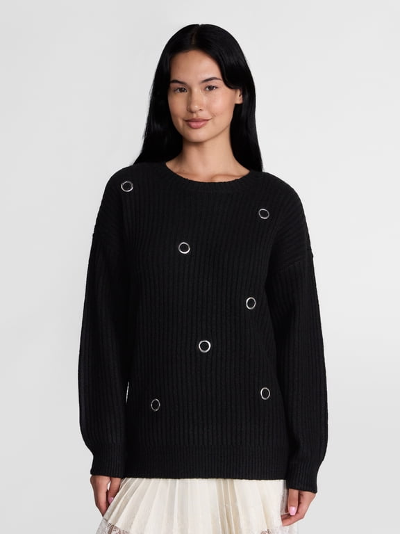 Women's Grommet Sweater with Long Sleeves, Midweight, Sizes XXS-XXL