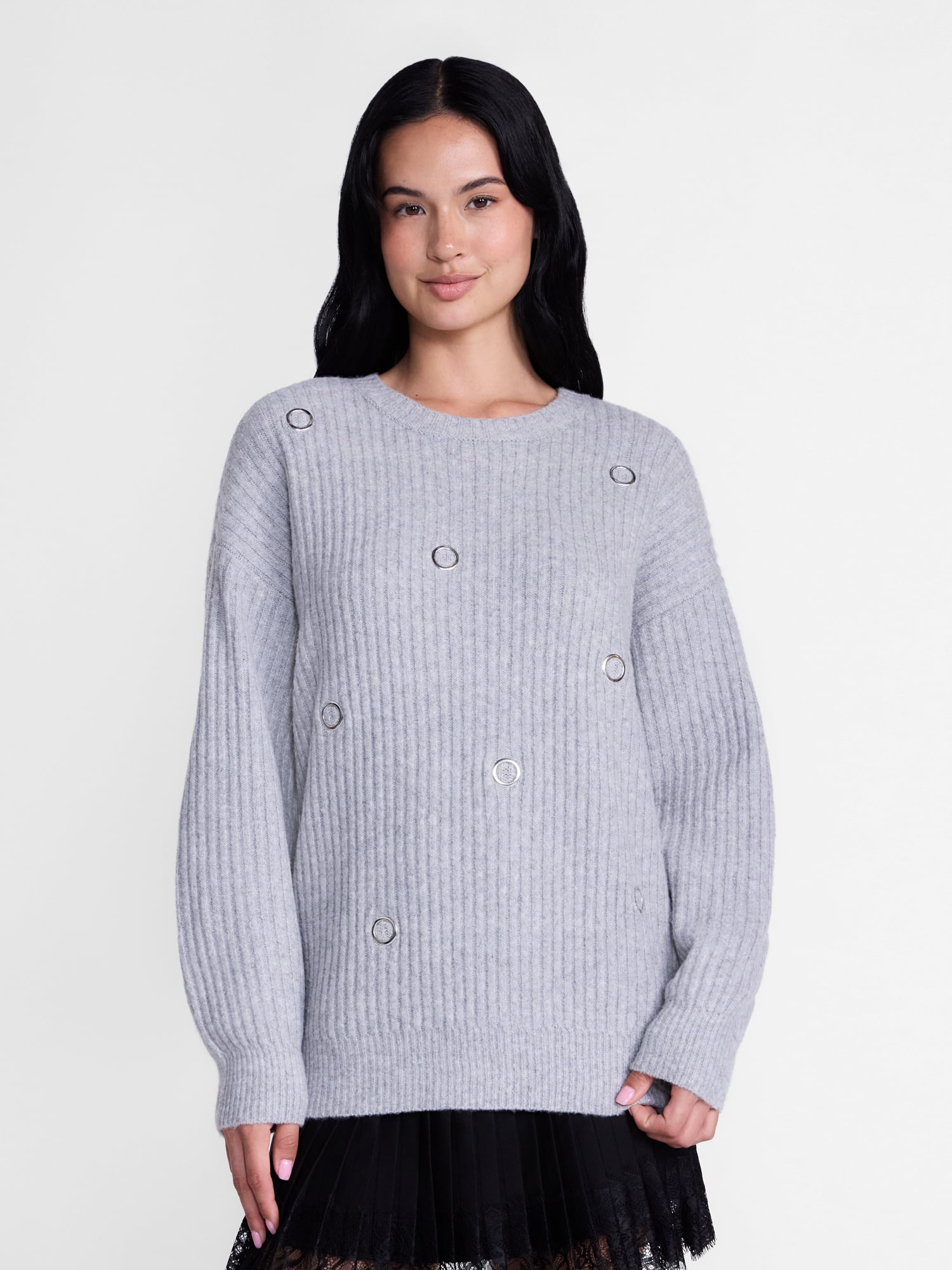 Madden NYC Women's Grommet Sweater with Long Sleeves, Midweight, Sizes XXS-XXL