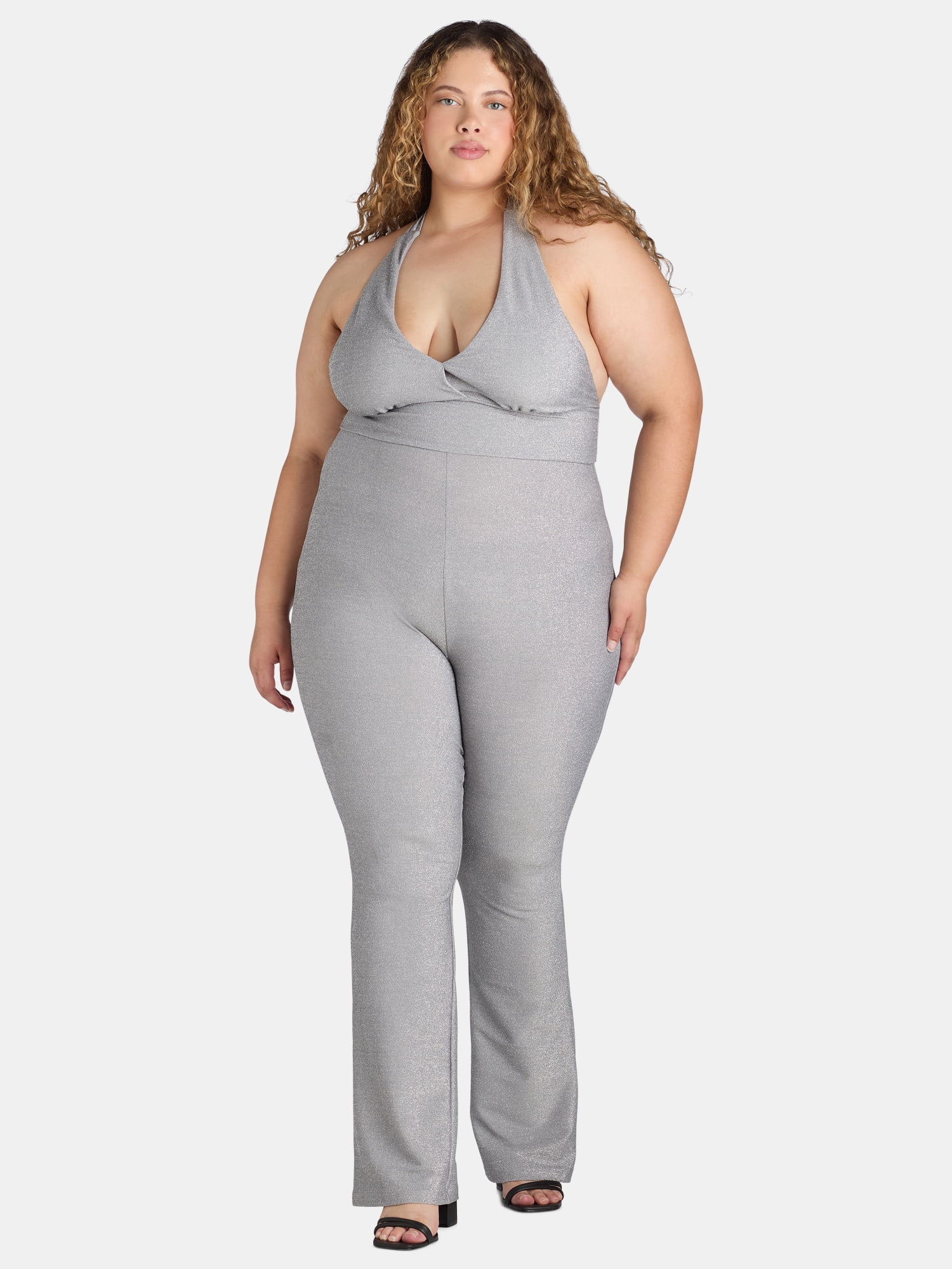 Madden NYC Women’s and Women’s Plus Metallic Halter Jumpsuit, Sizes XS
