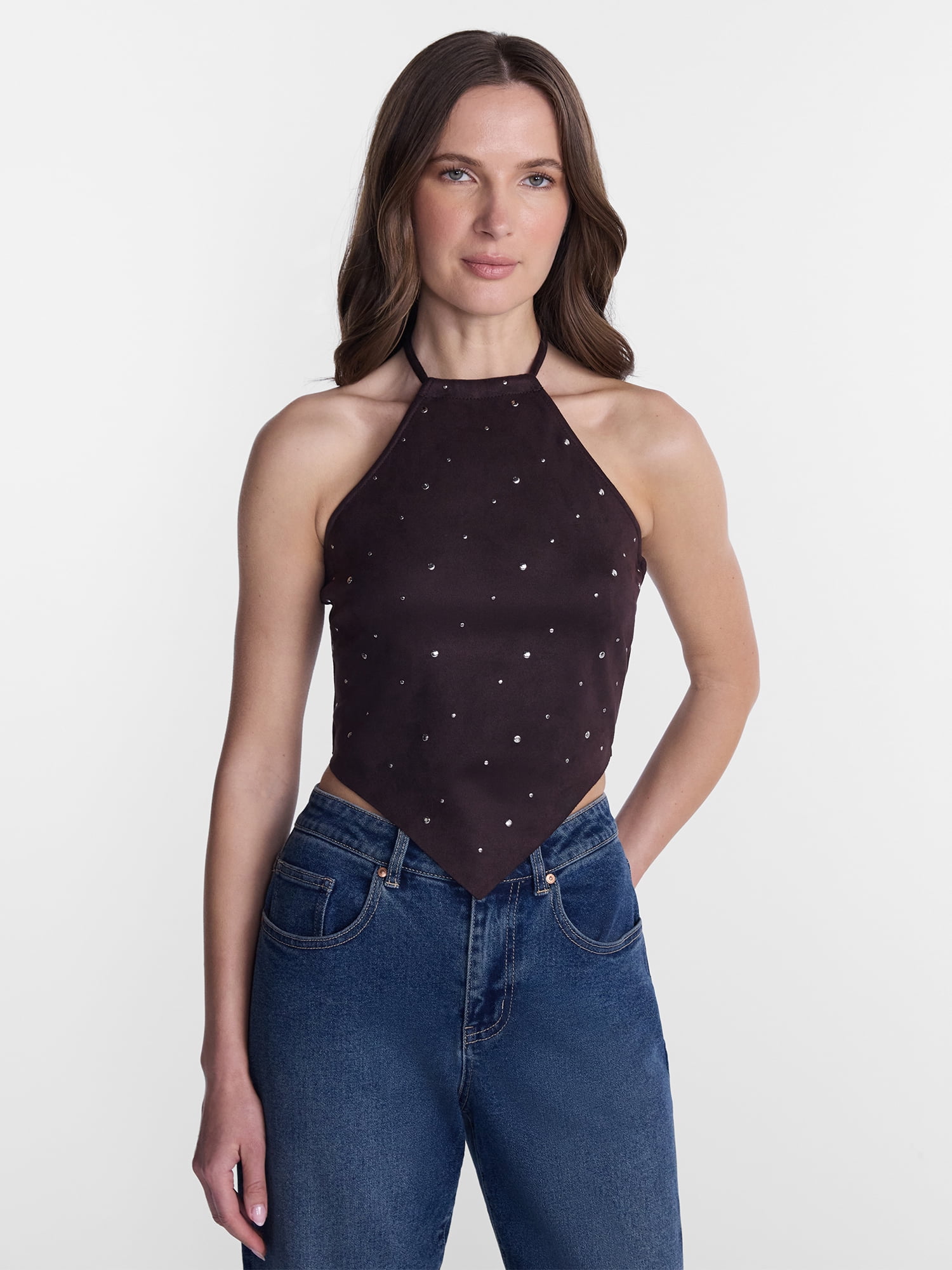 Madden NYC Women’s Faux Suede Hanky Hem Halter Top, Sizes XXS-XXL