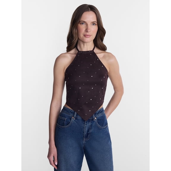 Madden NYC Women’s Faux Suede Hanky Hem Halter Top, Sizes XXS-XXL