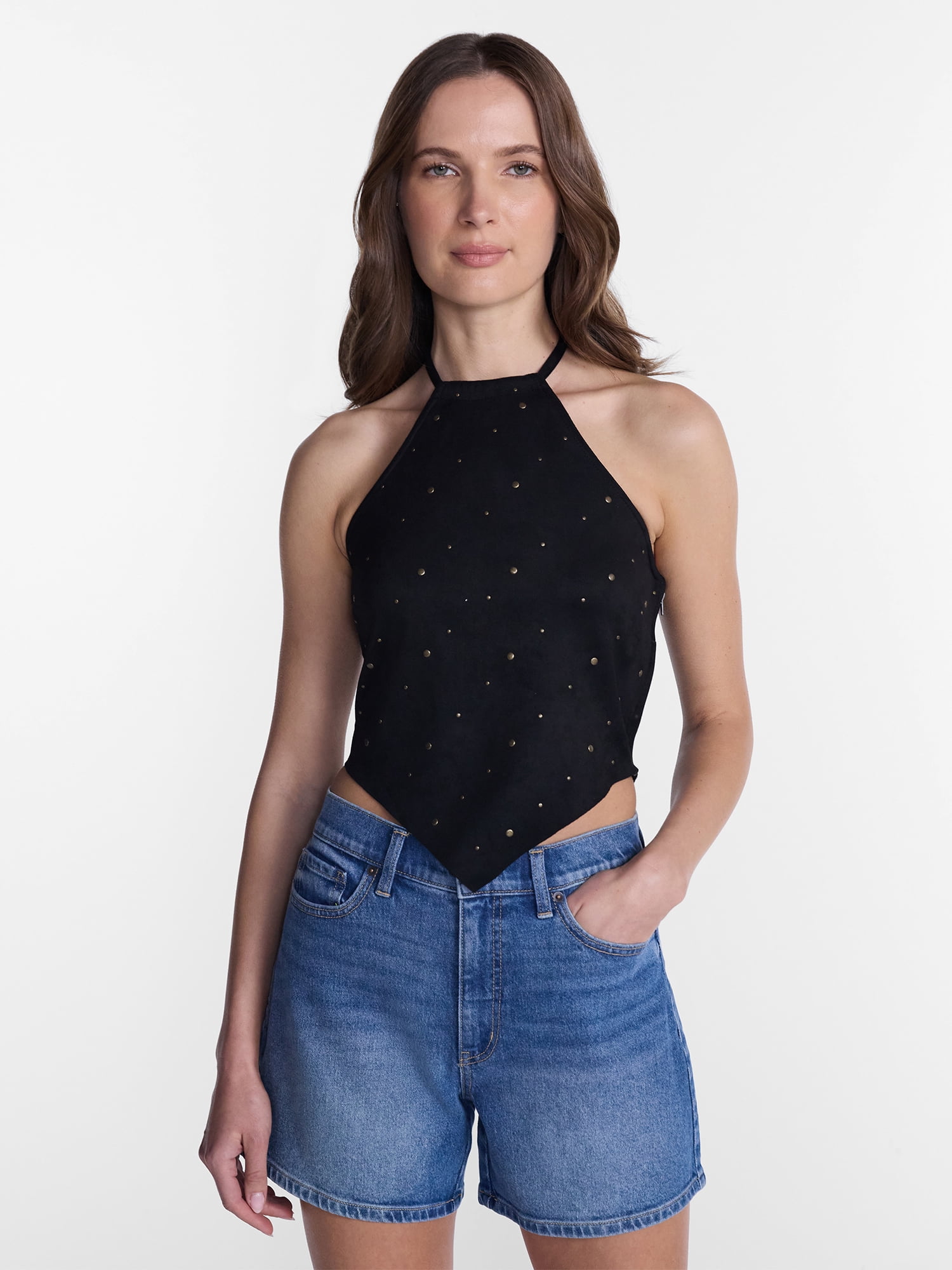 Madden NYC Women’s Faux Suede Hanky Hem Halter Top, Sizes XXS-XXL