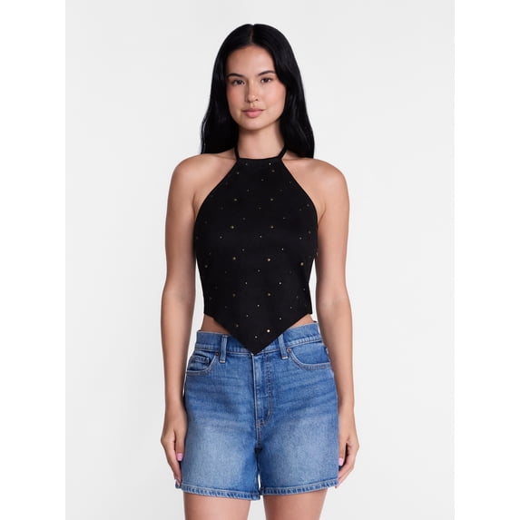 Madden NYC Women’s Faux Suede Hanky Hem Halter Top, Sizes XXS-XXL