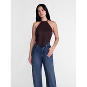 Women’s Faux Suede Hanky Hem Halter Top, Sizes XXS-XXL