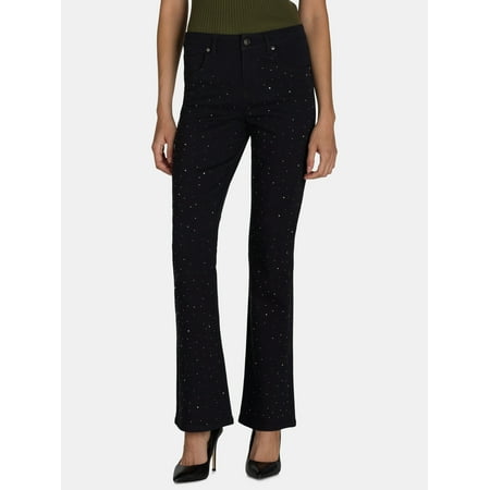 Madden NYC Women’s and Women’s Plus Bootcut Rhinestone Jeans, 32” Inseam, Sizes 00-3X