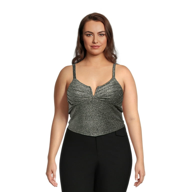 Madden NYC Junior Plus Size Metallic Pleated Cami Top 