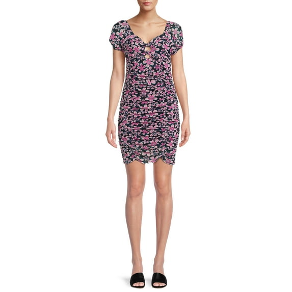 Madden NYC Junior's Ruched Dress with Puff Sleeves