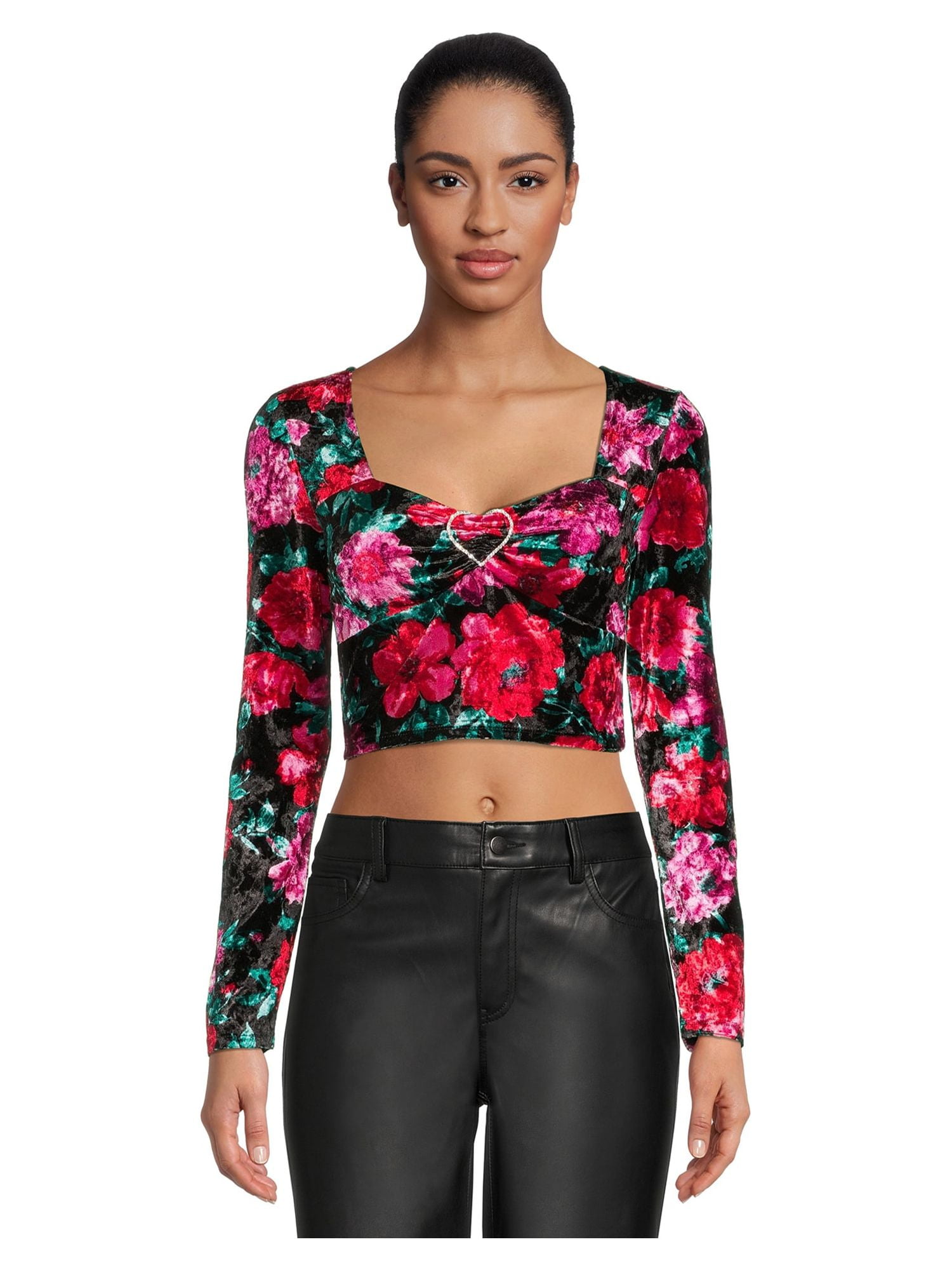 Madden NYC Junior's Velour Top with Rhinestone Heart Madden NYC Junior's Velour Top with Rhinestone Heart