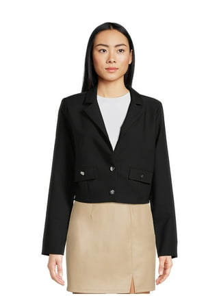 FAFWYP Womens Fahion Print Cropped Blazers 3/4 Sleeve Open Front Button  Jacket Lapel Work Office Slim Blazer Suit 