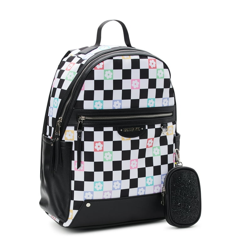 Madden NYC Juniors Dome 17” Laptop Backpack with Pouch, Floral Checker 
