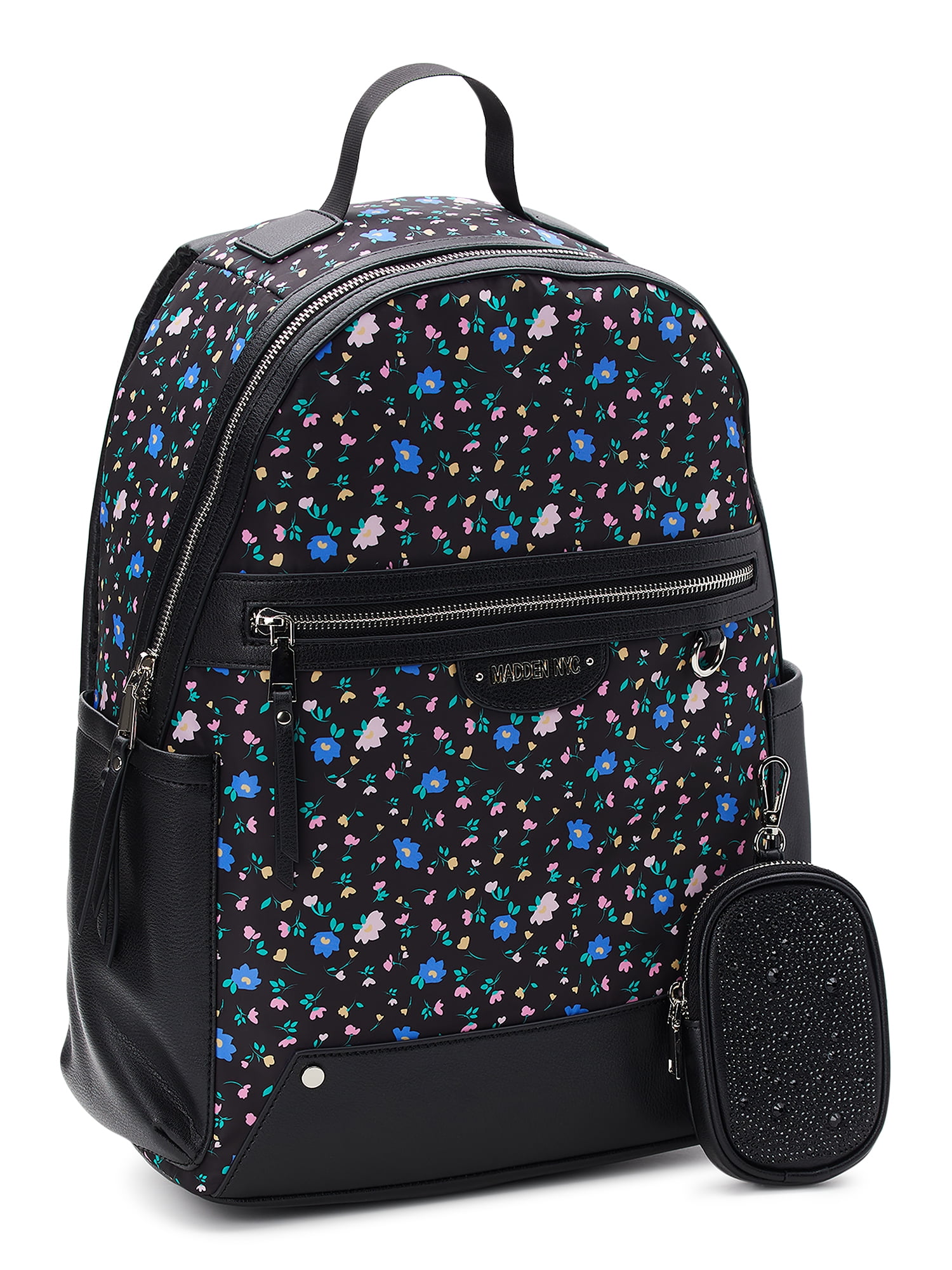 Madden NYC Juniors Dome 17” Laptop Backpack with Pouch, Floral Checker 