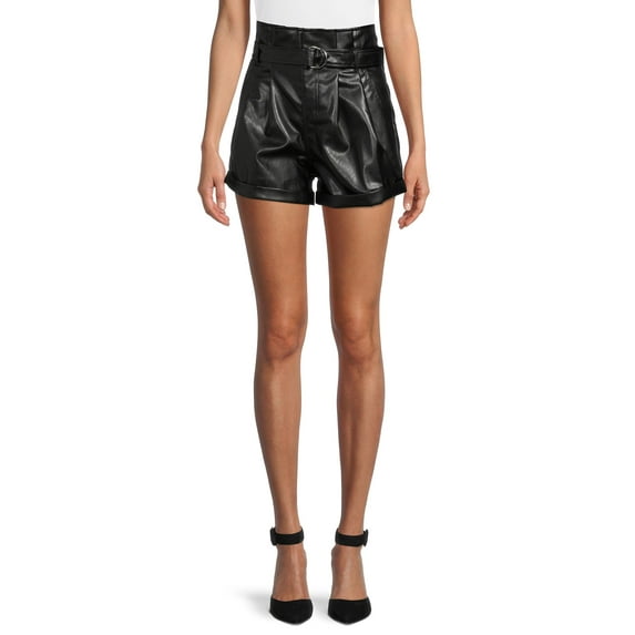 Madden NYC Juniors' Faux Leather Paperbag Shorts
