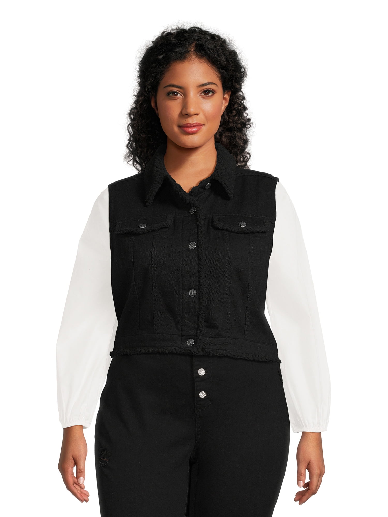 Madden NYC Juniors Plus Size Faux Sherpa Denim Vest, Sizes 1X4X