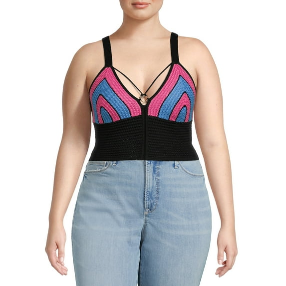 Madden NYC Juniors' Plus Size Heart O Ring Crochet Top