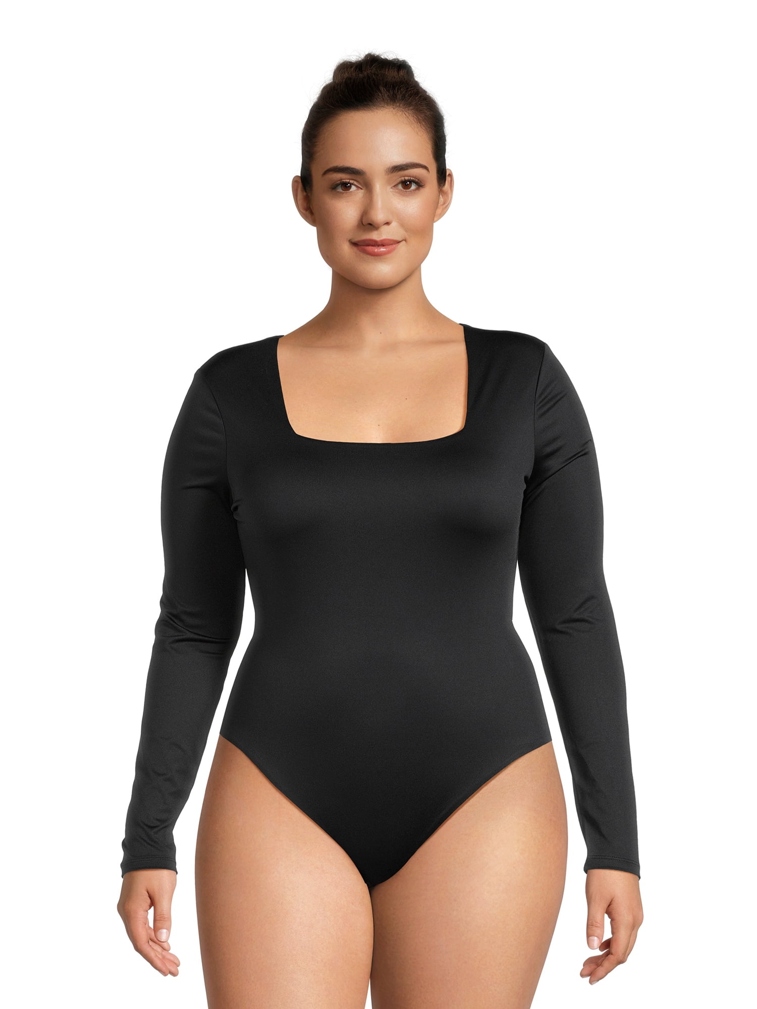 POSESHE Women's Plus Size Square Tank Bodysuit in Black, M-5X