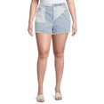 thumbnail image 1 of Madden NYC Juniors' Plus Size Two Tone Denim Block Mom Shorts, 1 of 5
