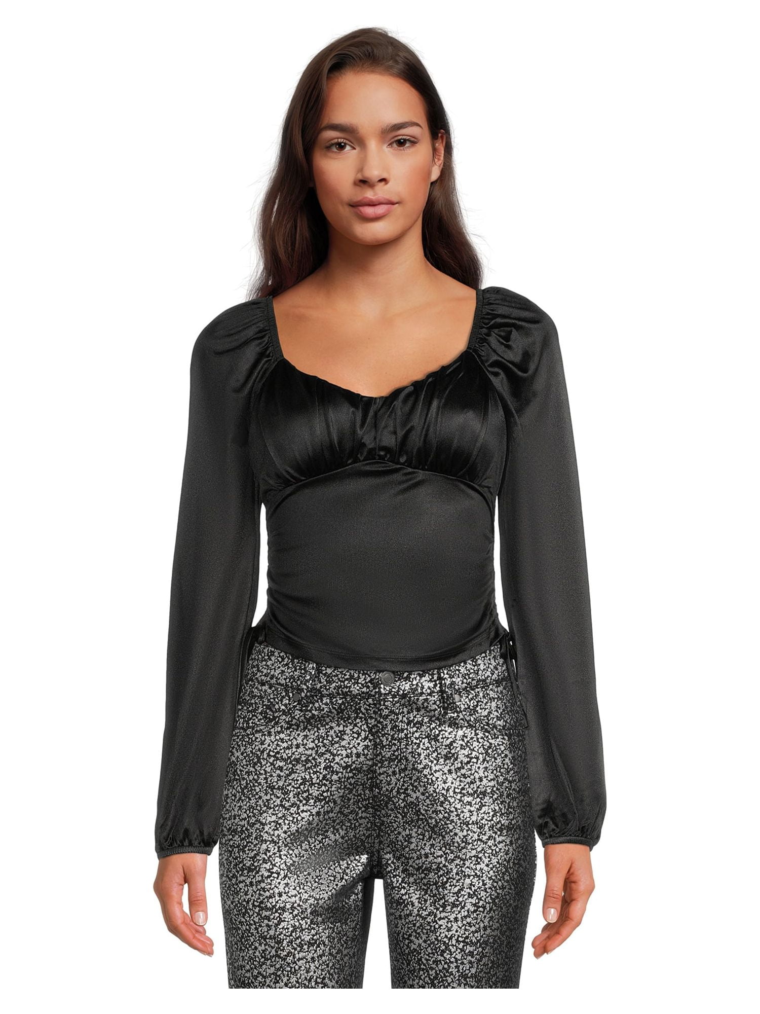 トップス emma Madden NYC Juniors' Ruched Emma Top with Long Sleeves