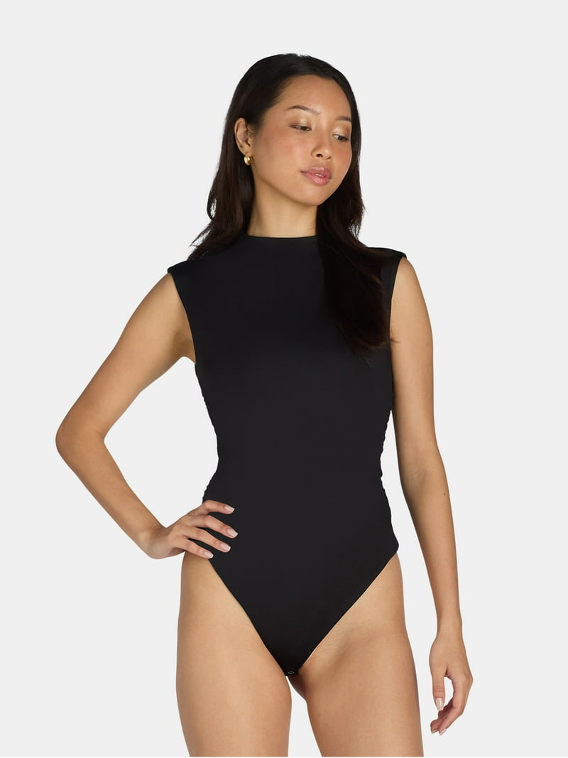 Madden NYC Sleeveless Ruched Mock Neck Bodysuit, Sizes XXS-XXL