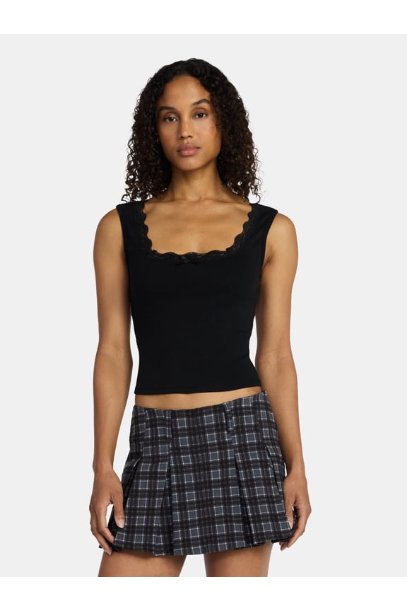 Women’s Lace Trim Tank, Sizes XXS-XXL