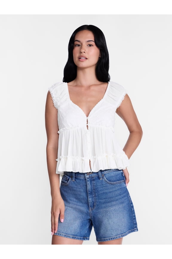 Women’s Lace Trim Top, Sizes XXS-XXL