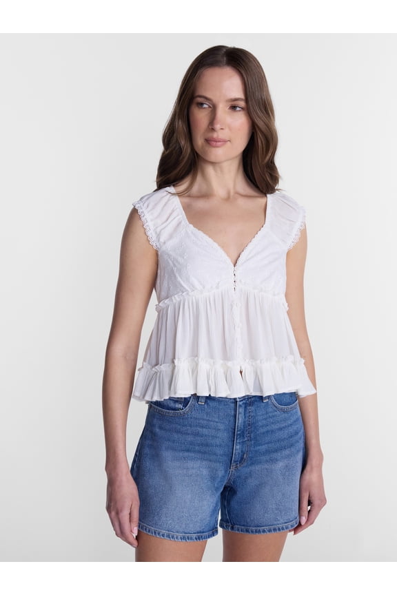 Women’s Lace Trim Top, Sizes XXS-XXL