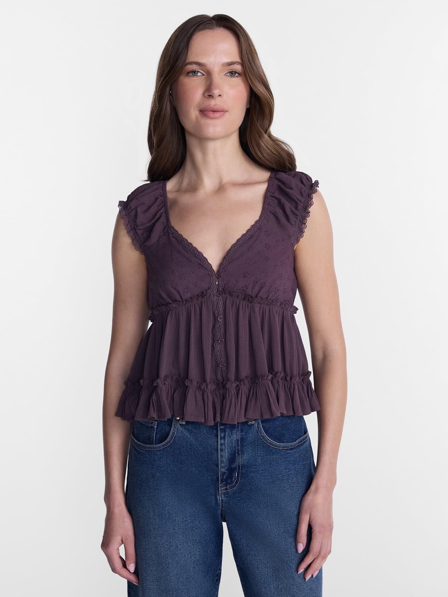 Madden NYC Women’s Lace Trim Top, Sizes XXS-XXL
