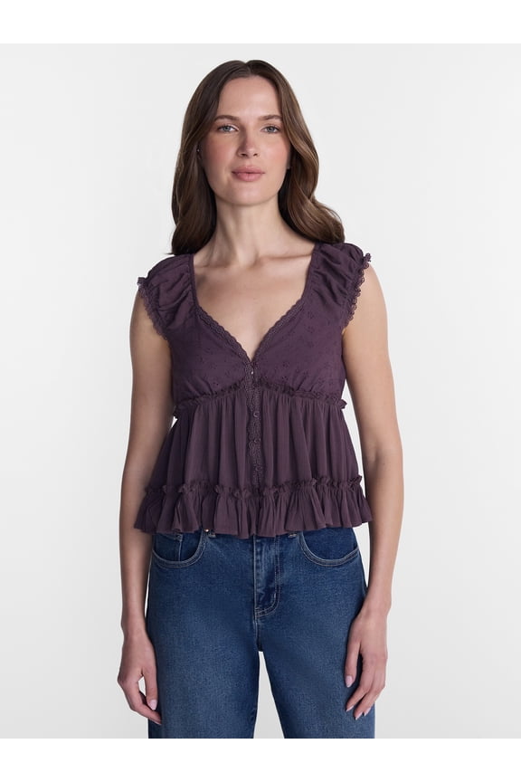 Women’s Lace Trim Top, Sizes XXS-XXL