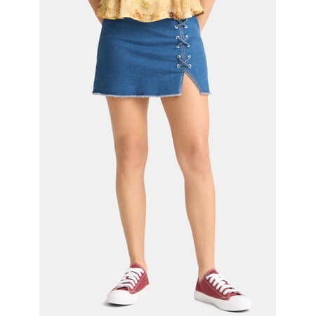 Madden NYC Women's Lace Up Denim Mini Skirt, Sizes XXS-XXL
