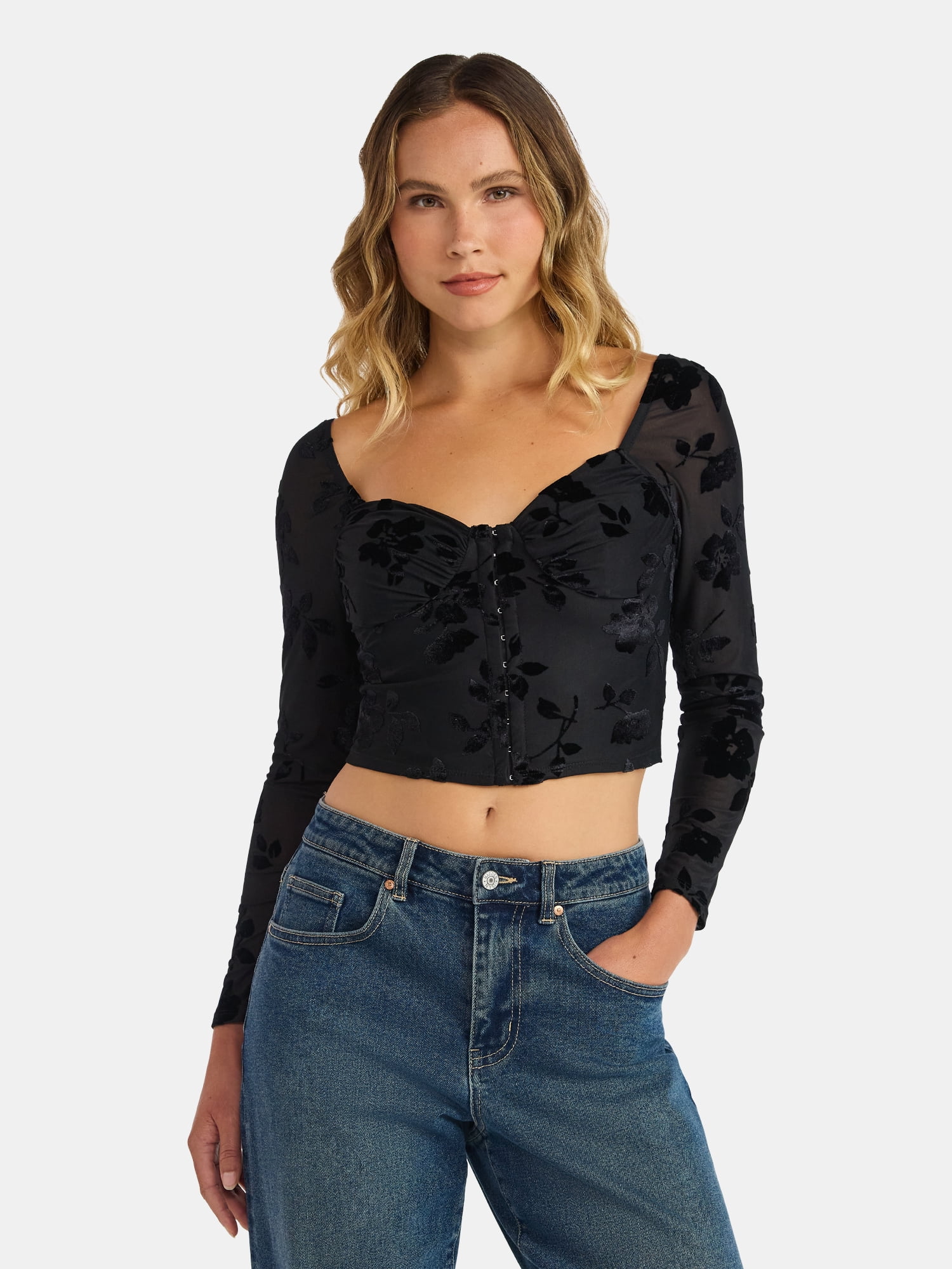 Madden NYC Women's Corset Top with Long Sleeves, Sizes XXS-XXL