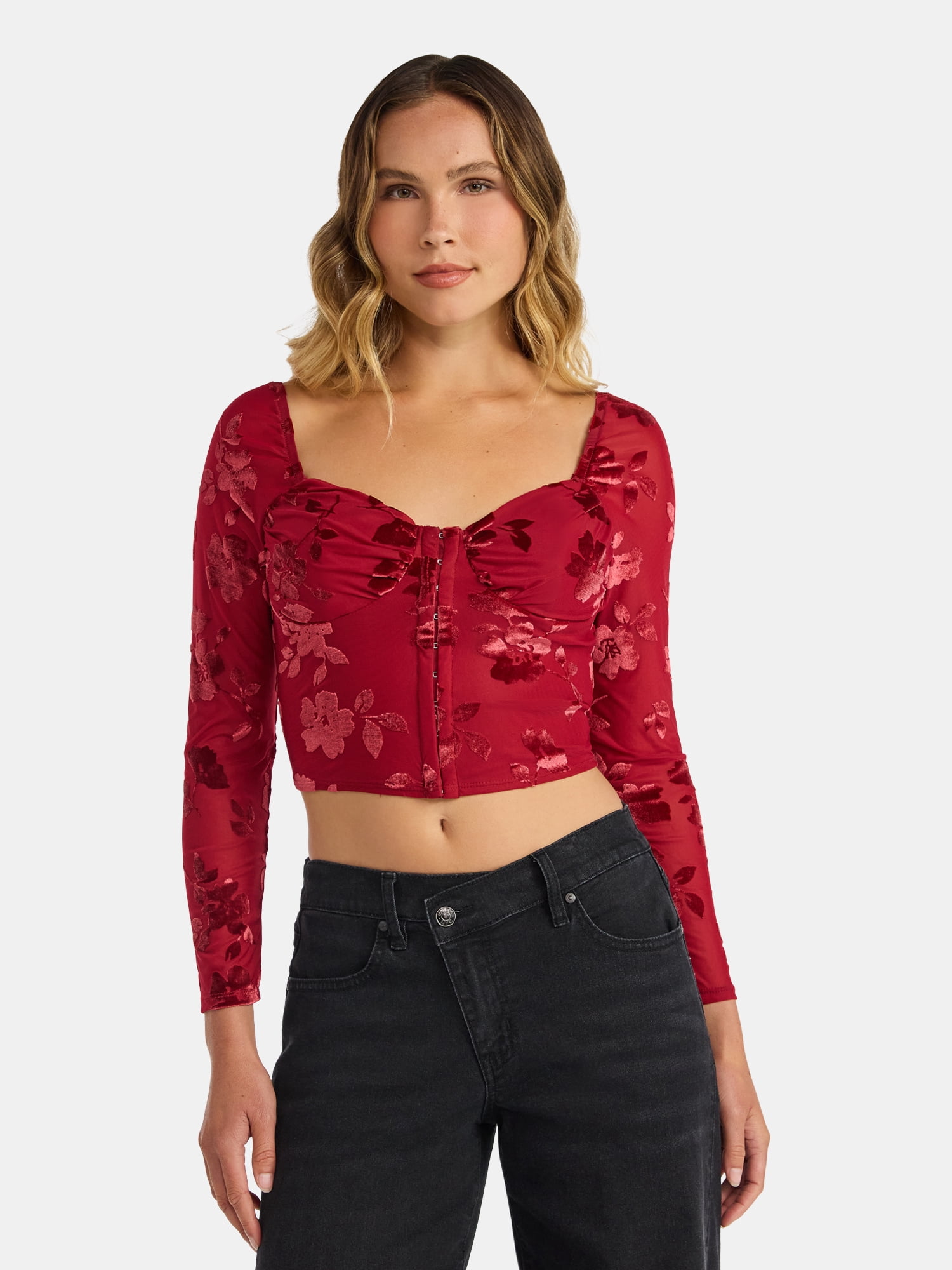 Madden NYC Women's Corset Top with Long Sleeves, Sizes XXS-XXL