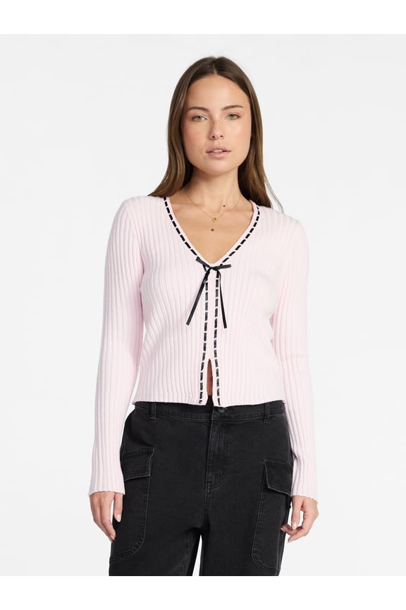 Women's Tie Front Top with Long Sleeves, Sizes XXS-XXL