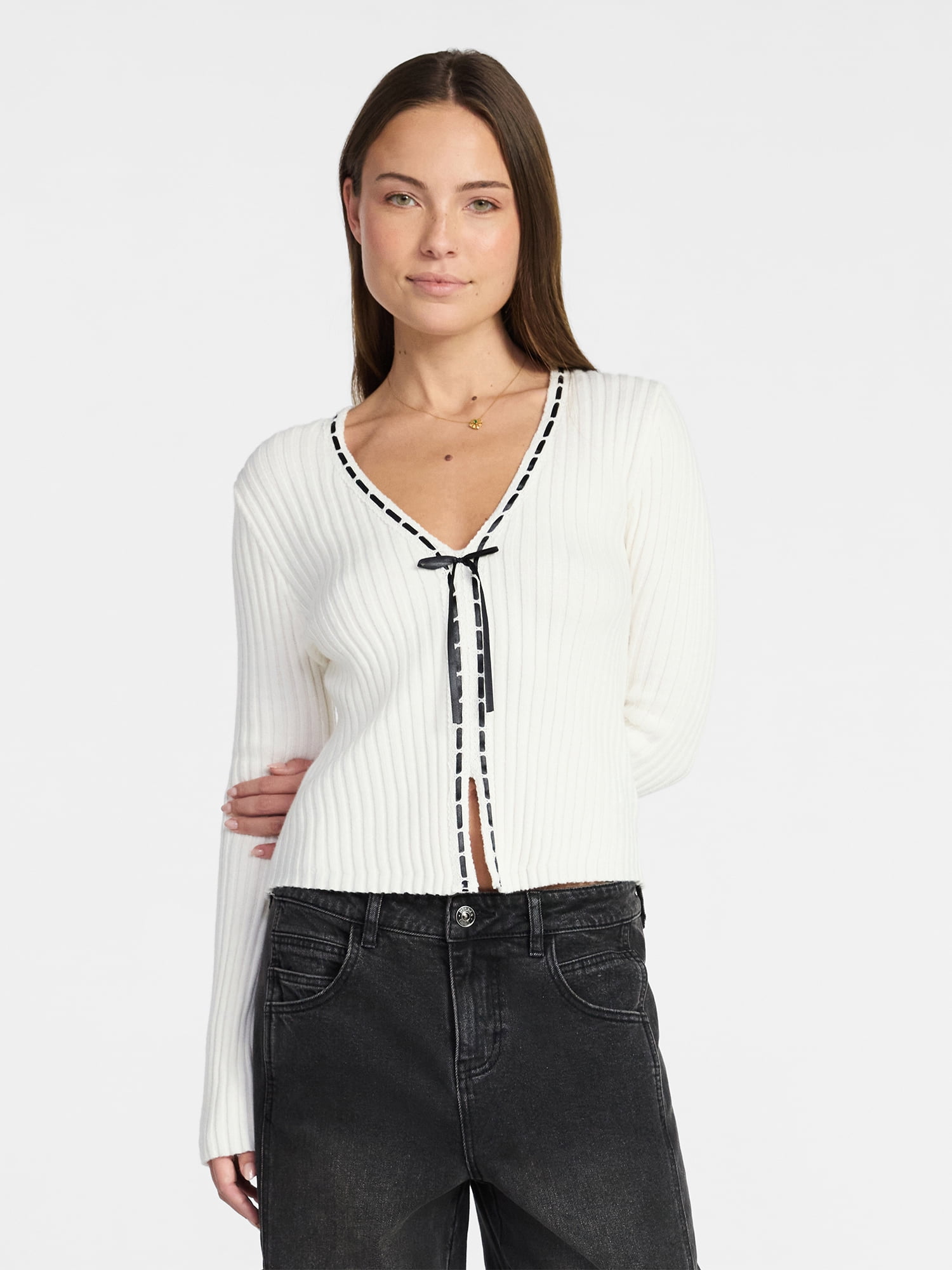 Madden NYC Women's Tie Front Top with Long Sleeves, Sizes XXS-XXL