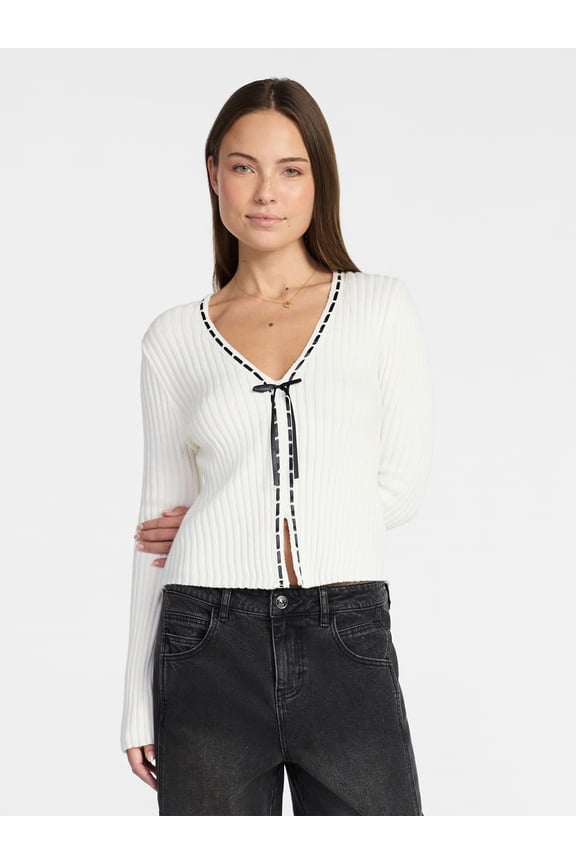 Women's Tie Front Top with Long Sleeves, Sizes XXS-XXL